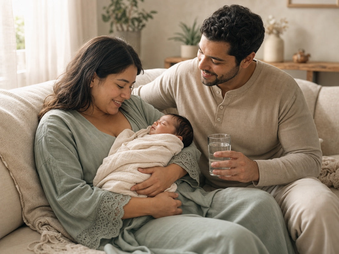 New parents resting at home with their baby