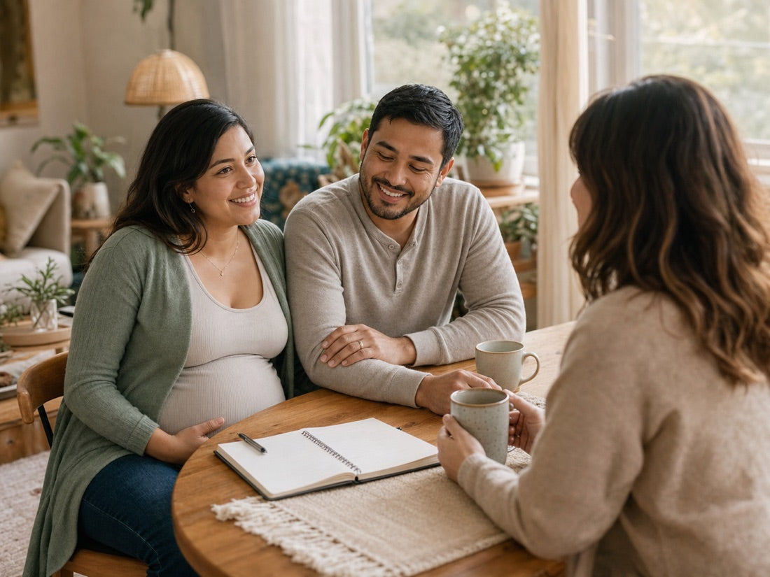 Expectant couple meeting with a doula
